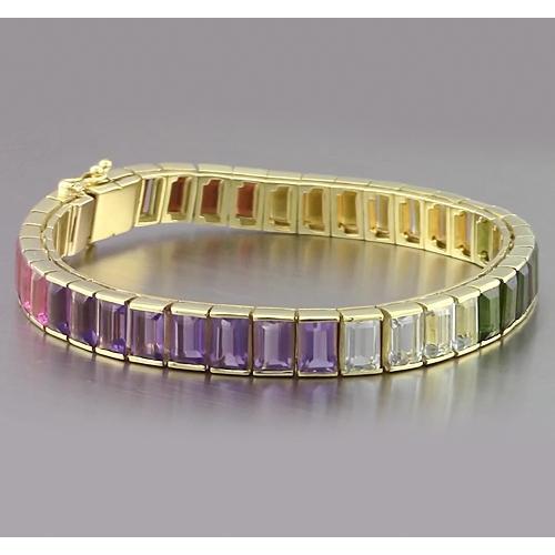 Bracelet multi couleur saphir émeraude 40 carats bijoux en or jaune - HarryChadEnt.FR