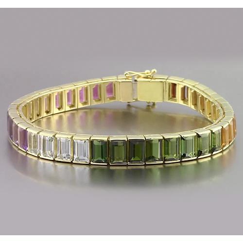 Bracelet multi couleur saphir émeraude 40 carats bijoux en or jaune - HarryChadEnt.FR