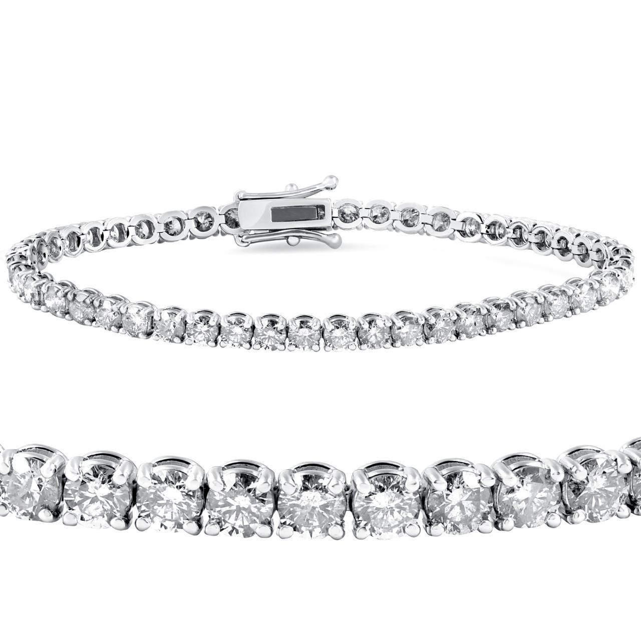 Bracelet tennis diamant taille ronde étincelant or blanc 14 carats 7.20 ct - HarryChadEnt.FR