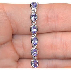 Bracelet tennis diamant saphir bleu serti de griffes bijoux 18 carats
