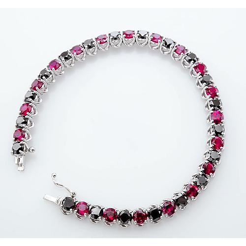 Bracelet tennis rubis et diamants noirs serti de griffes 11.70 carats - HarryChadEnt.FR