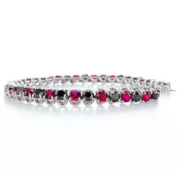 Bracelet tennis rubis et diamants noirs serti de griffes 11.70 carats