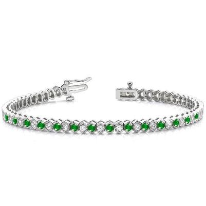 Bracelet tennis vert 14 carats en émeraude et diamants taille ronde - HarryChadEnt.FR