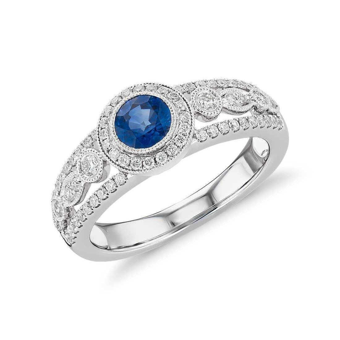 Ceylan Sapphire Jewelry Halo Diamond Ring Or 14K 1.75 Ct - HarryChadEnt.FR