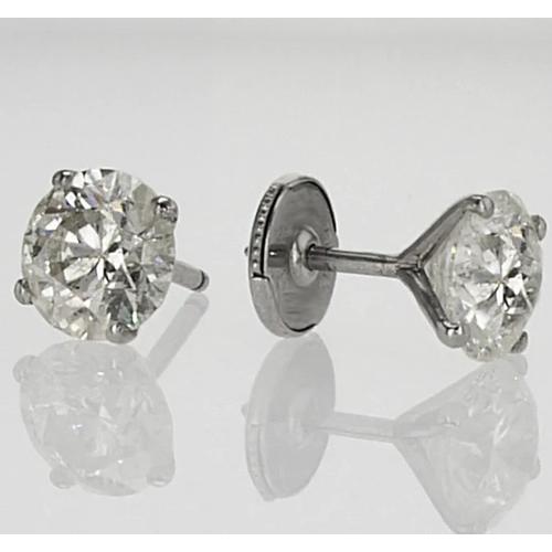 Clous d'Oreilles Diamant Rond 1.60 Carats Or Blanc 14K - HarryChadEnt.FR