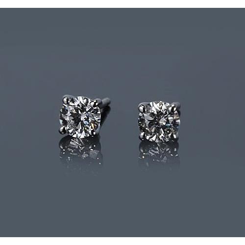 Clous d'oreilles diamants ronds griffes 1 carat or blanc 14K - HarryChadEnt.FR