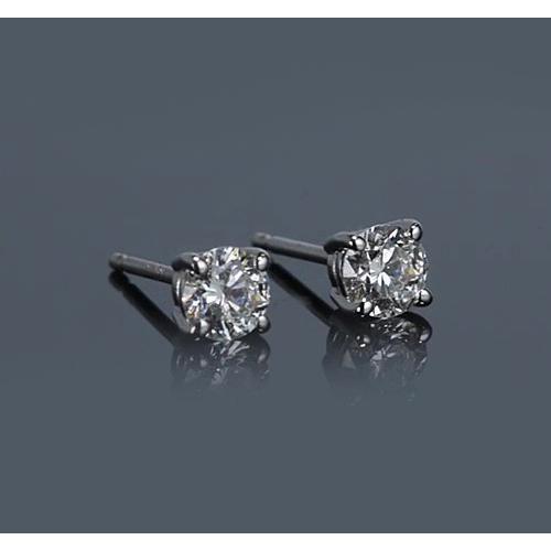 Clous d'oreilles diamants ronds griffes 1 carat or blanc 14K - HarryChadEnt.FR