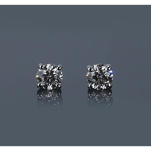 Clous d'oreilles diamants ronds griffes 1 carat or blanc 14K - HarryChadEnt.FR