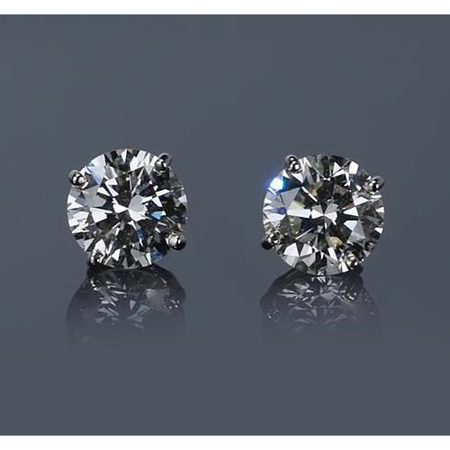 Clous d'oreilles diamants ronds griffes en or blanc 14K G Si1 2 carats - HarryChadEnt.FR