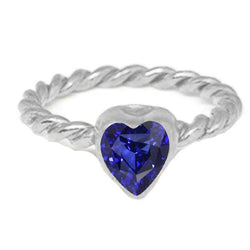 Coeur Solitaire Bague Saphir Bleu Lunette Sertie 1.50 Carats Style Corde