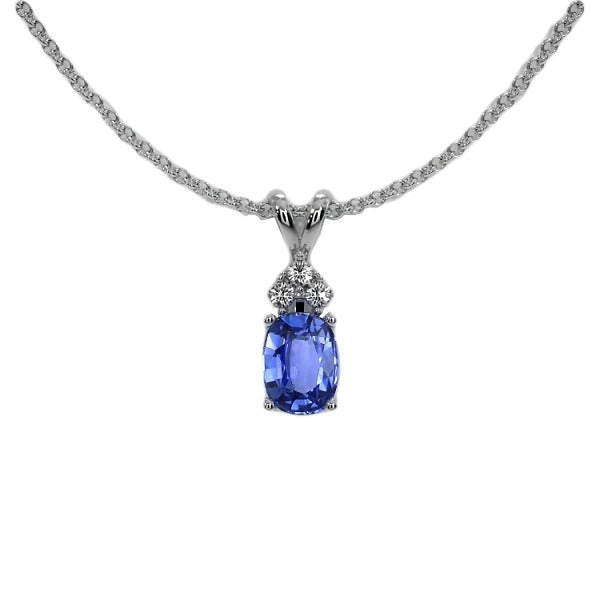 Collier Diapositive Saphir Bleu Ovale & Diamant Rond 1.50 quilates