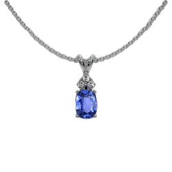 Collier Diapositive Saphir Bleu Ovale & Diamant Rond 1.50 quilates