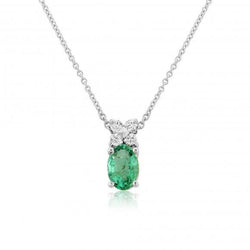Collier Émeraude Verte Avec Diamant 3.40 Carats Or Blanc 14K