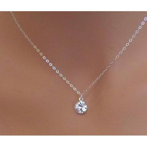 Collier Femme Diamant Rond 1 Carat Or Blanc 14K - HarryChadEnt.FR