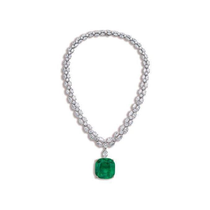 Collier Femme Émeraude Verte Avec Diamants Or Blanc 14K 48 Ct - HarryChadEnt.FR