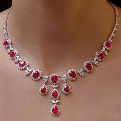 Collier Femme Rubis Avec Diamants Or Blanc 48 Ct 14K