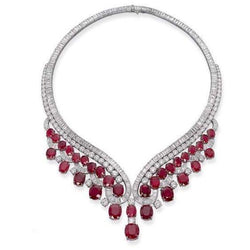 Collier Femme Rubis Rouge Avec Diamants 59 Carats Or Blanc 14K