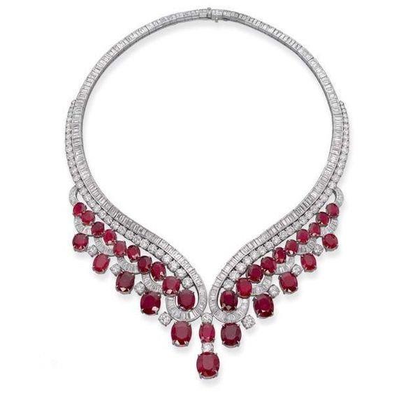 Collier Femme Rubis Rouge Avec Diamants 59 Carats Or Blanc 14K - HarryChadEnt.FR