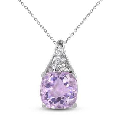 Collier Pendentif 15.35 Carats Kunzite Et Diamants Or Blanc 14K - HarryChadEnt.FR