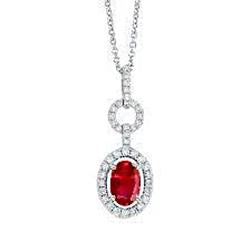 Collier Pendentif 3 Carats Rubis Rouge Et Diamants Or 14K Blanc - HarryChadEnt.FR