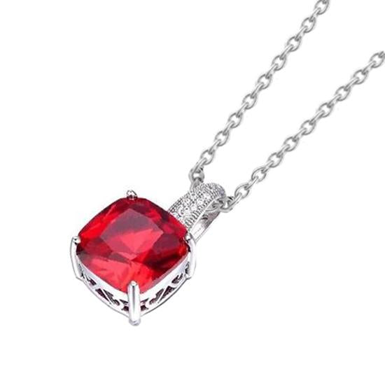 Collier Pendentif 6.75 Ct. Rubis Et Diamants Or Blanc 14K - HarryChadEnt.FR