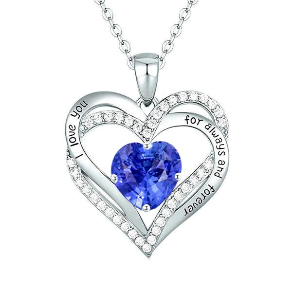 Collier Pendentif Amour Coeur Ouvert Diamant Saphir Bleu 3.50 quilates