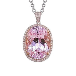 Collier Pendentif Avec Chaîne 35.25 Carats Kunzite Avec Diamants