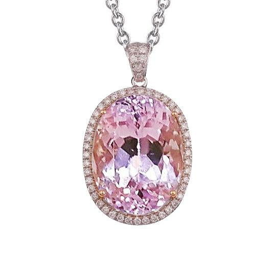 Collier Pendentif Avec Chaîne 35.25 Carats Kunzite Avec Diamants - HarryChadEnt.FR