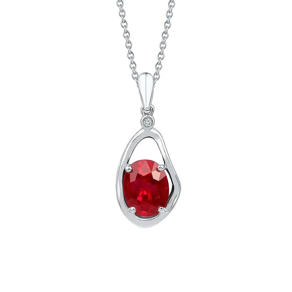 Collier Pendentif Avec Chaîne Rubis Et Diamants 2.55 Carats WG 14K - HarryChadEnt.FR