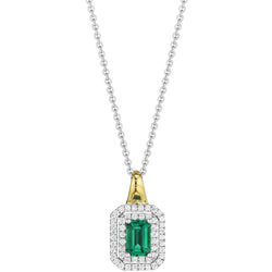 Collier Pendentif Bicolore Vert Emeraude & Diamant 3.80 Carats