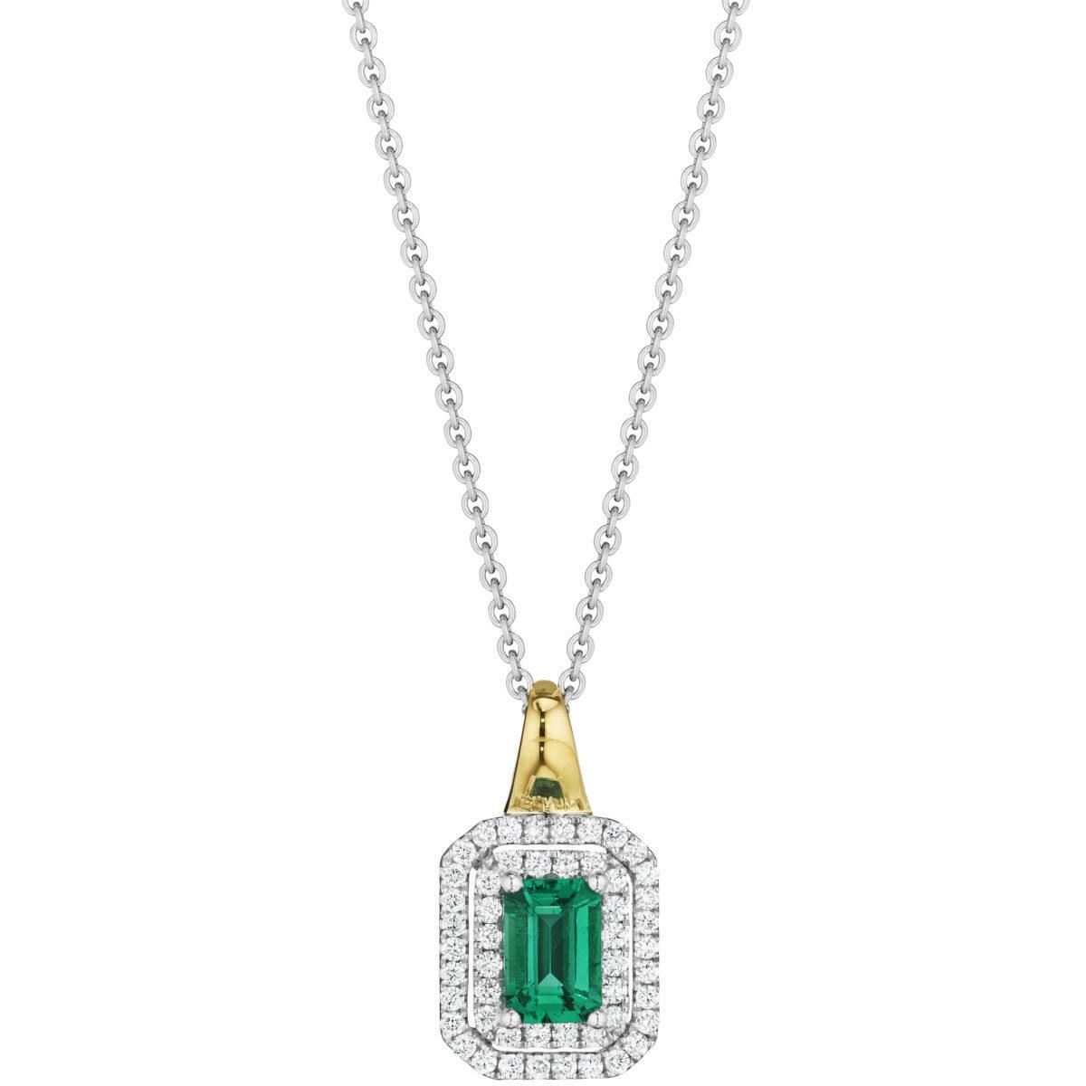 Collier Pendentif Bicolore Vert Emeraude & Diamant 3.80 Carats - HarryChadEnt.FR