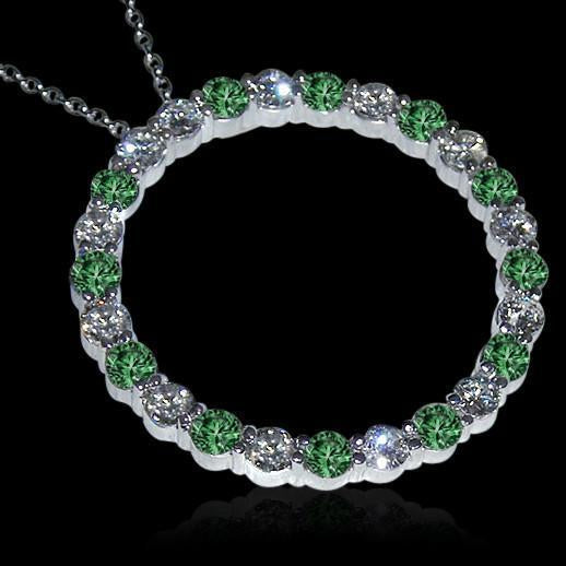 Collier Pendentif Cercle Diamant Vert Et Blanc 8.75 Carats - HarryChadEnt.FR