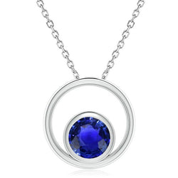 Collier Pendentif Cercle Serti Lunette Saphir Sri Lankais Rond 2 quilates