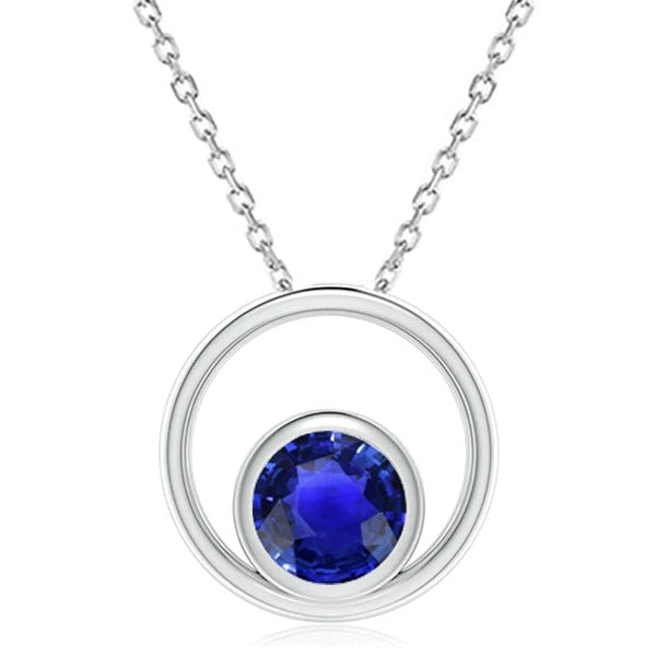 Collier Pendentif Cercle Serti Lunette Saphir Sri Lankais Rond 2 quilates