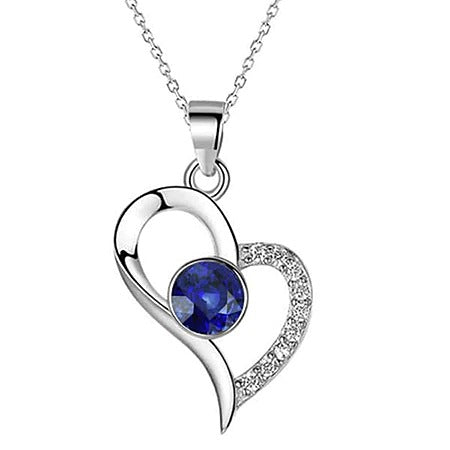 Collier Pendentif Coeur Saphir Bleu Rond & Diamant 1.25 quilates