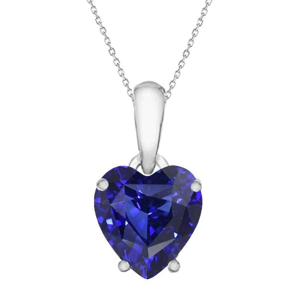 Collier Pendentif Coeur Saphir Bleu Solitaire 4 Griffes 3.50 quilates