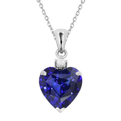 Collier Pendentif Coeur Saphir & Diamant Femme 2 Pierres 3.50 quilates