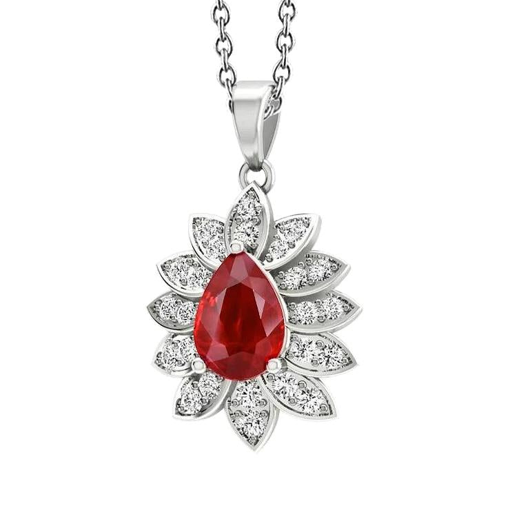 Collier Pendentif Dame Rubis Rouge Et Diamants 3.75 Carats WG 14K - HarryChadEnt.FR
