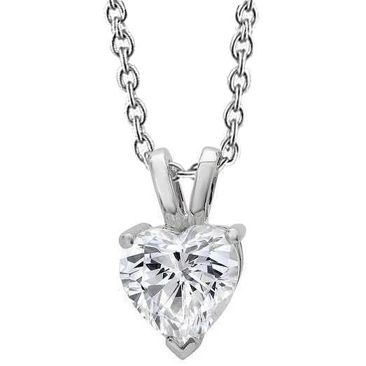 Collier Pendentif Diamant Grand Coeur 3 Carats Ensemble Griffe Or Blanc - HarryChadEnt.FR