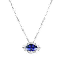 Collier Pendentif Diamant Halo Marquise Saphir Bleu 1.75 quilates