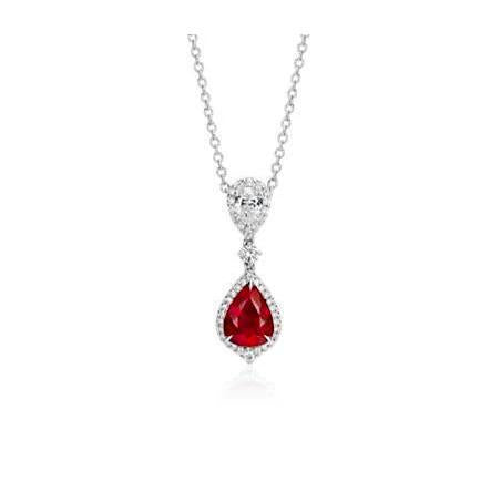 Collier Pendentif Diamant Rubis Forme Poire 4.50 Carats Or Blanc 14K - HarryChadEnt.FR