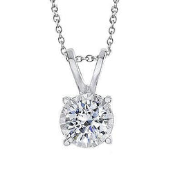 Collier Pendentif Diamant Solitaire Rond 1.25 Carats Or Blanc