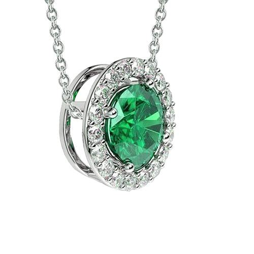 Collier Pendentif Emeraude Verte 6.30 Carats Et Diamants Or Blanc 14K - HarryChadEnt.FR