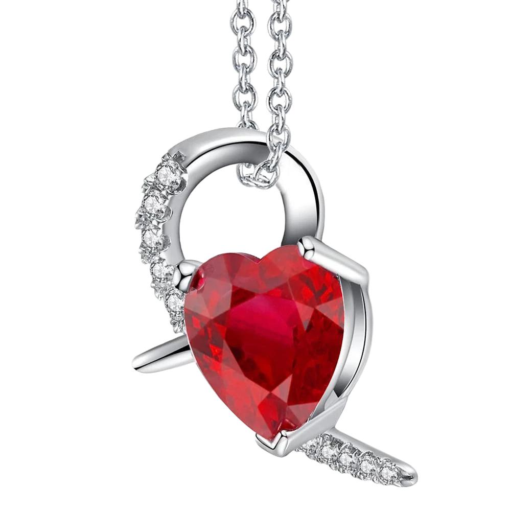 Collier Pendentif En Forme De Coeur 6.90 Ct Rubis Et Diamants Or Blanc 14K - HarryChadEnt.FR