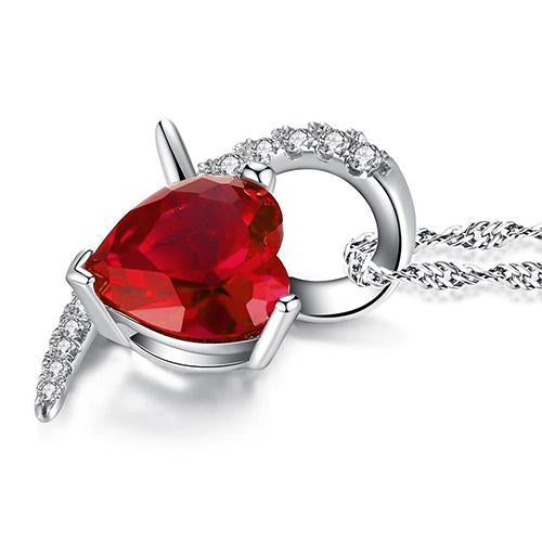 Collier Pendentif En Forme De Coeur En Or Blanc 6.90 Ct Rubis Et Diamants - HarryChadEnt.FR