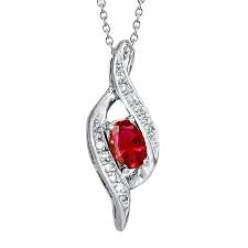 Collier Pendentif Femme Or Blanc Rubis Ovale Avec Diamant 1.70 Carats