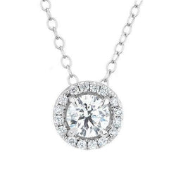 Collier Pendentif Halo Diamant Rond 1.65 Carats Or Blanc 14K