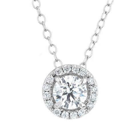 Collier Pendentif Halo Diamant Rond 1.65 Carats Or Blanc 14K - HarryChadEnt.FR
