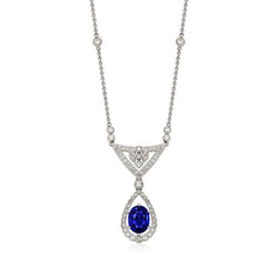 Collier Pendentif Halo Or Saphir Bleu Ovale & Diamant 2 quilates