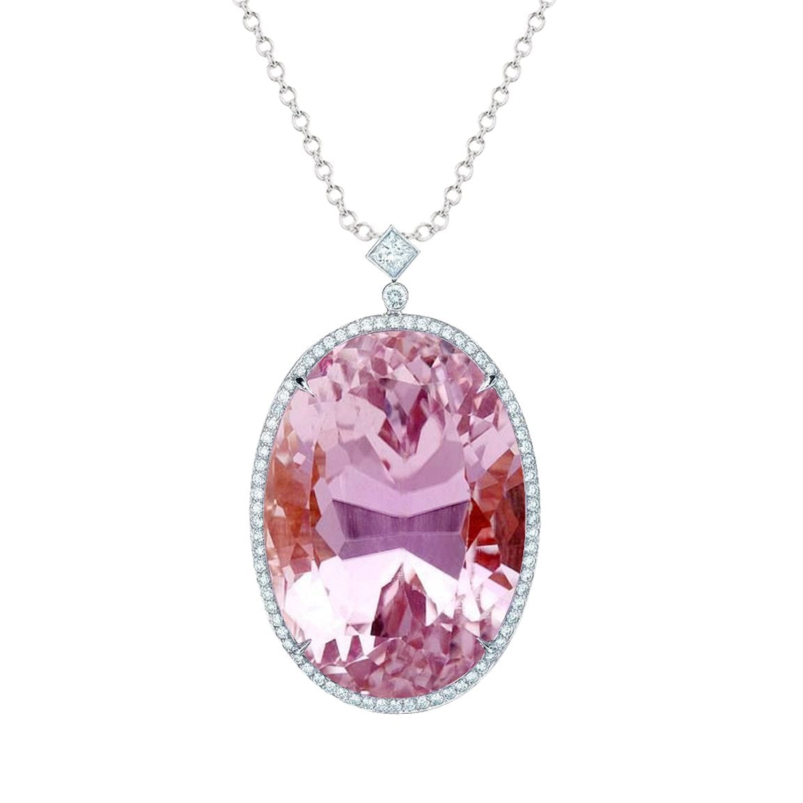 Collier Pendentif Kunzite Rose Avec Diamants 21.00 Ct Or Blanc 14K - HarryChadEnt.FR